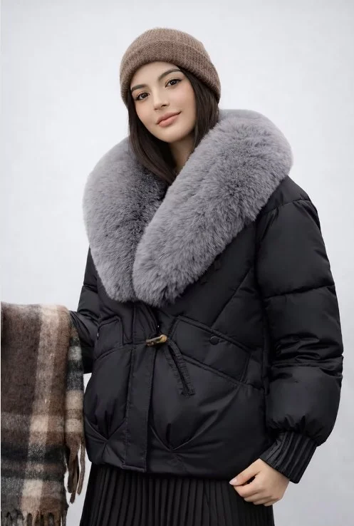 Campera Puffer de Mujer con piel en el cuello